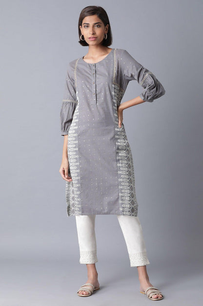 Grey Gliter Print kurta - wforwoman