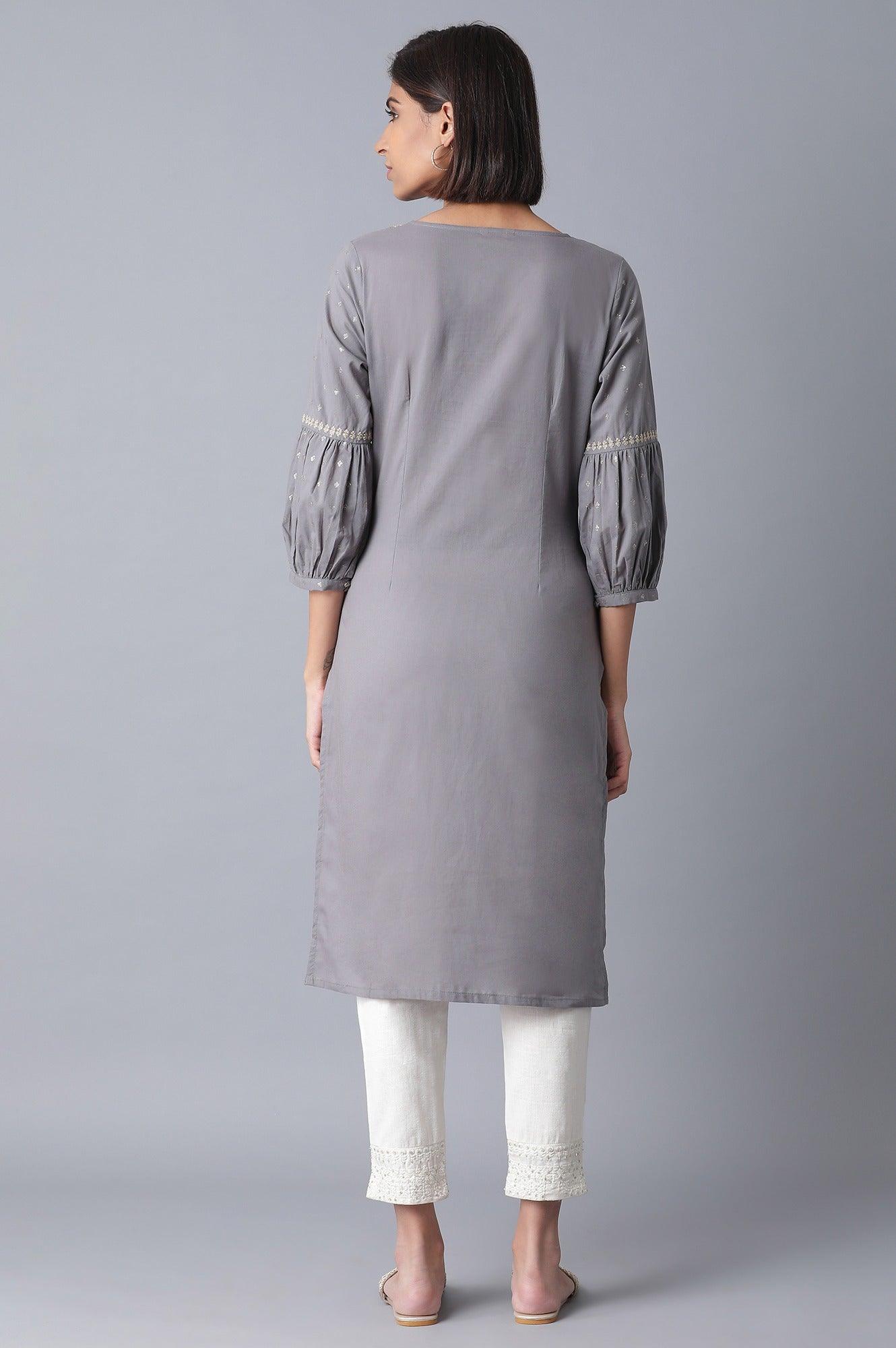 Grey Gliter Print kurta - wforwoman