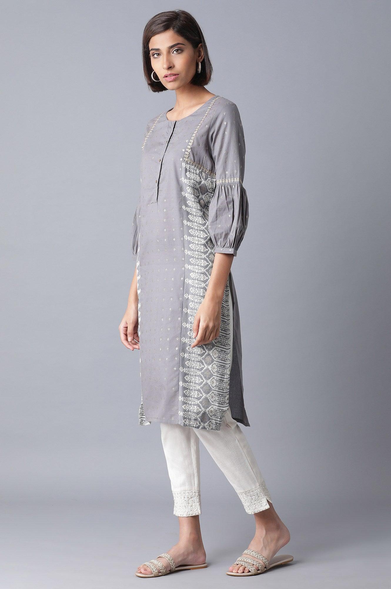 Grey Gliter Print kurta - wforwoman