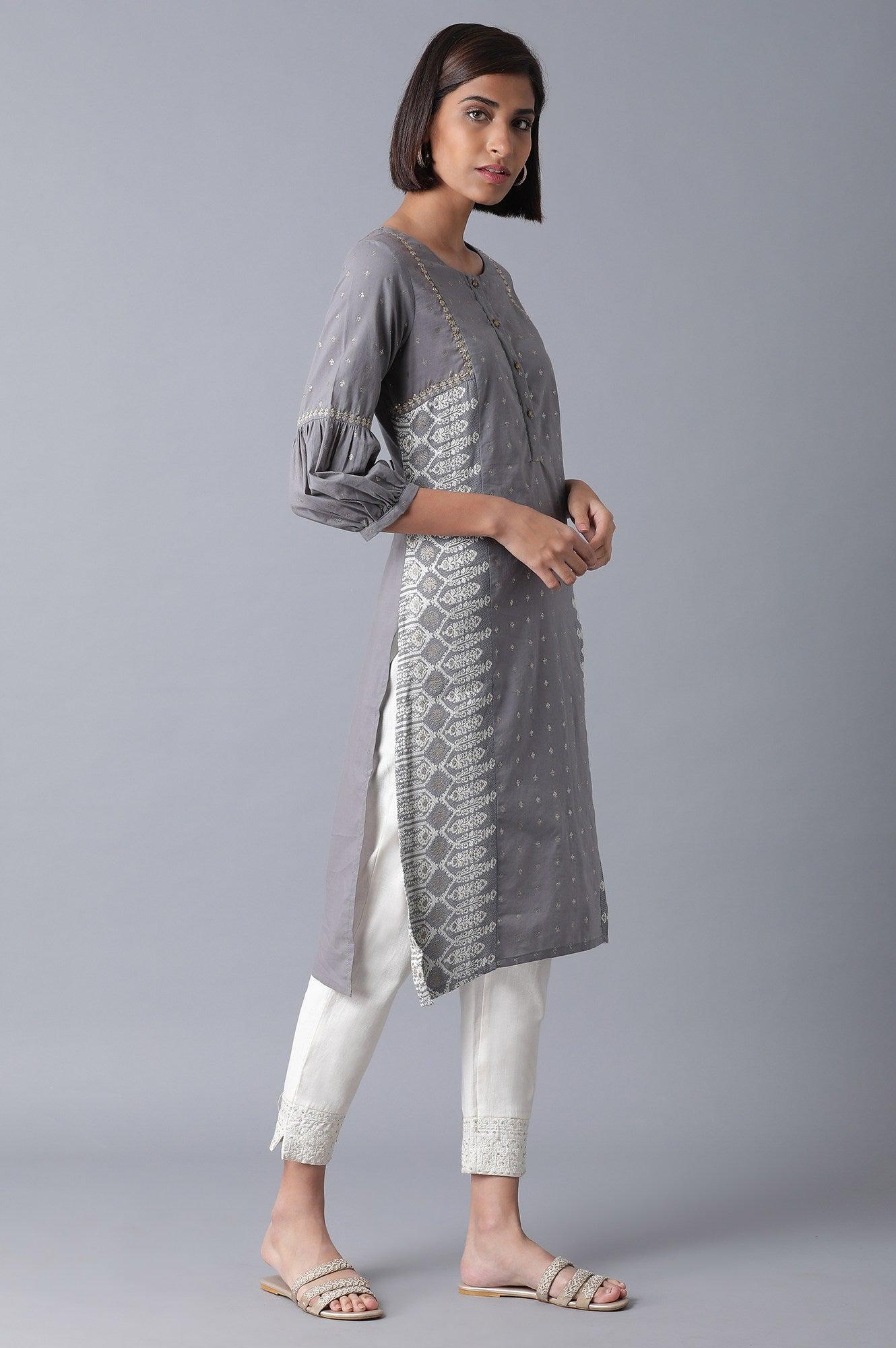 Grey Gliter Print kurta - wforwoman