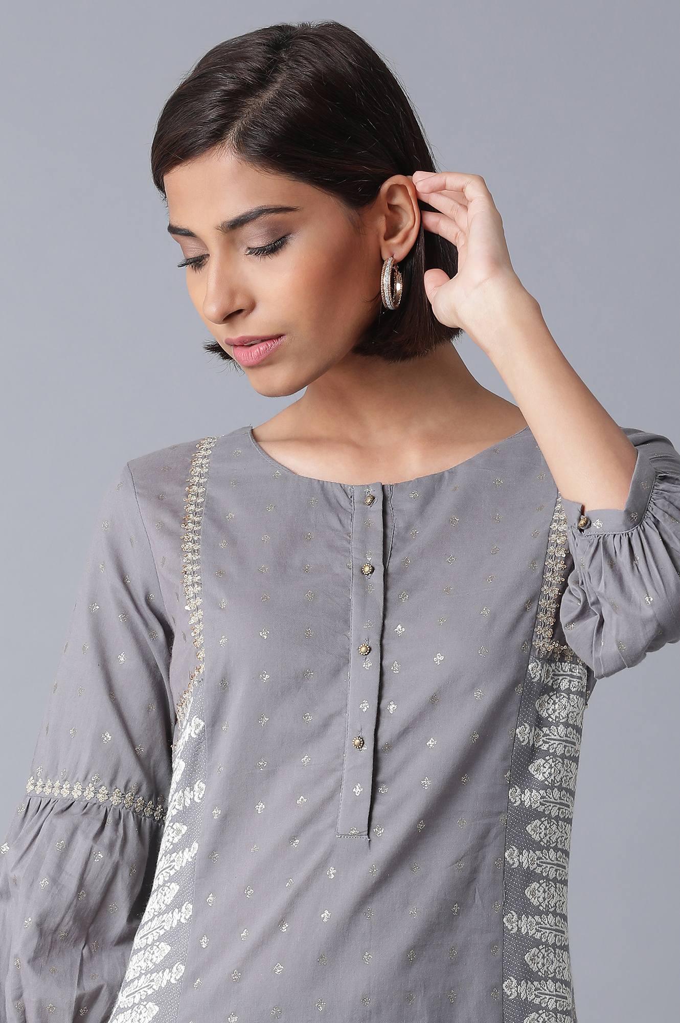 Grey Gliter Print kurta - wforwoman