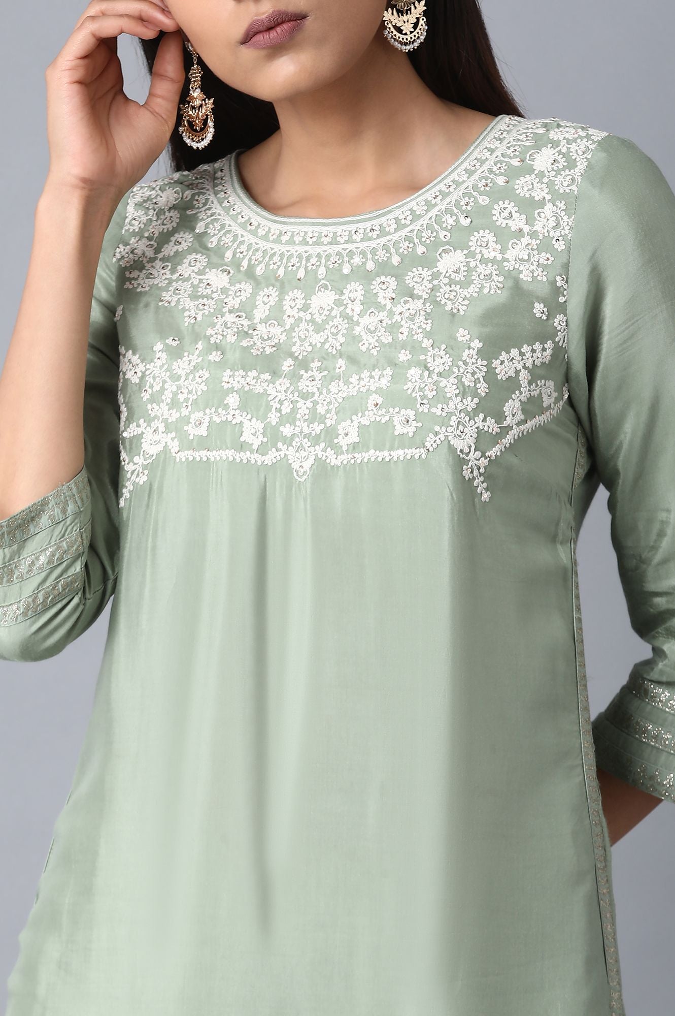 Green Reef Dori Embroidered kurta