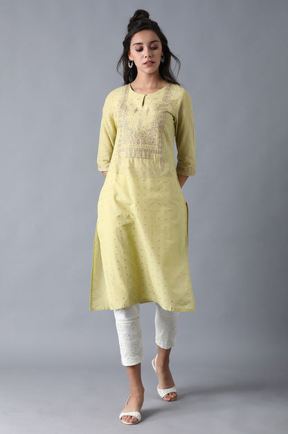 Green Round Neck Embroidered kurta