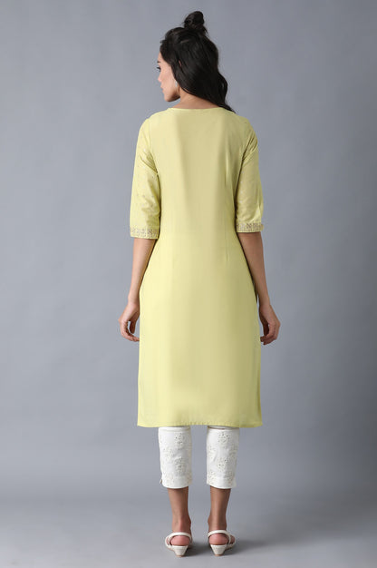 Green Round Neck Embroidered kurta