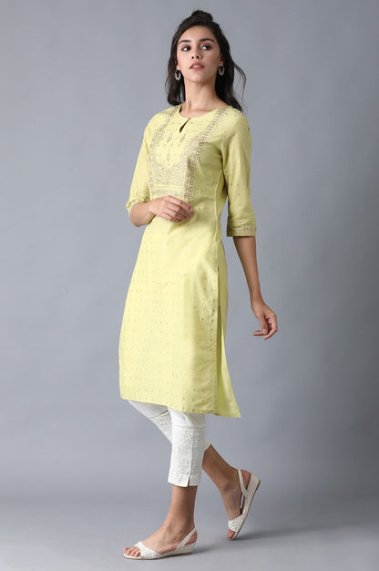 Green Round Neck Embroidered kurta