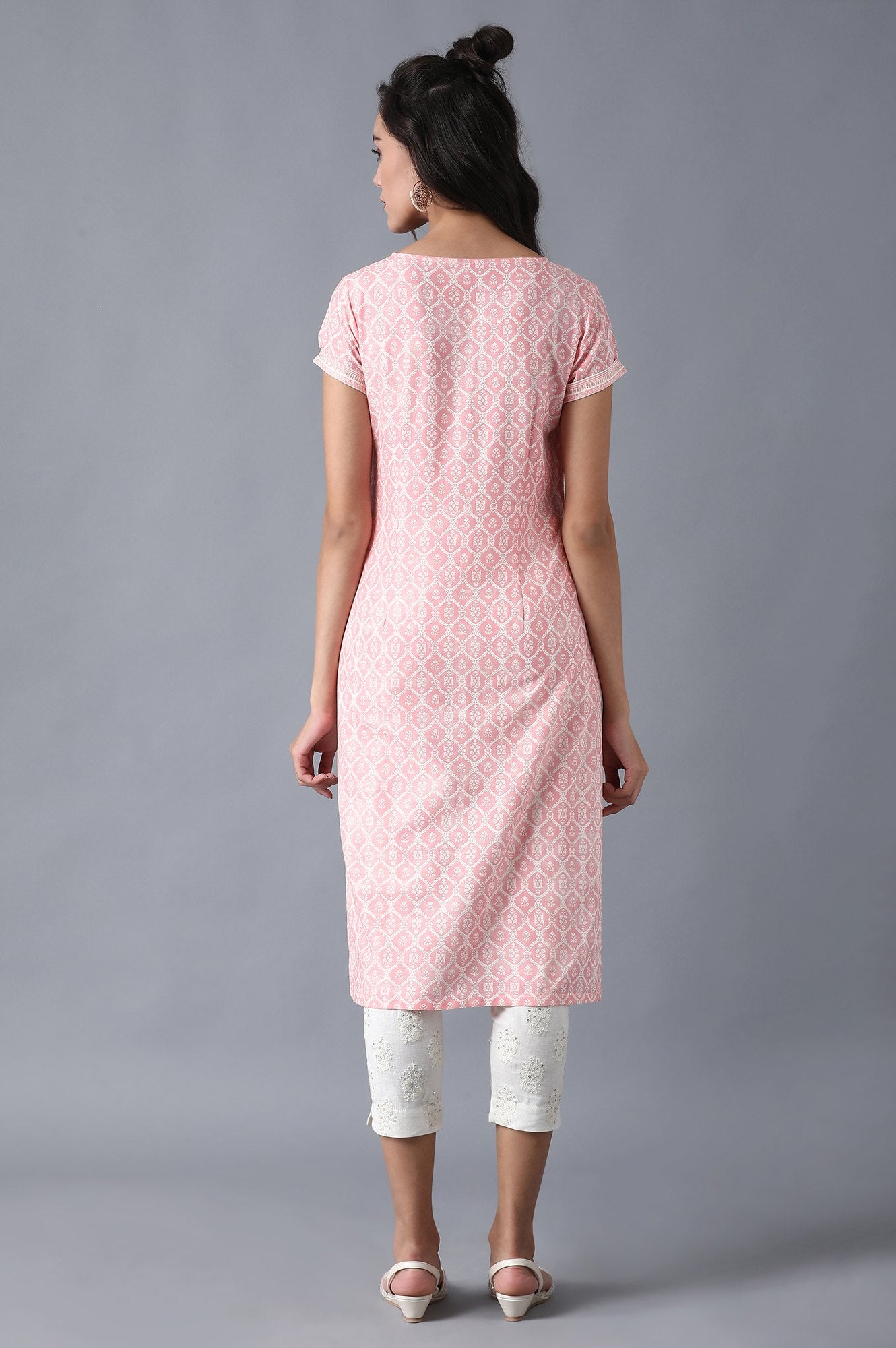 Pink Round Neck Printed Livaeco kurta