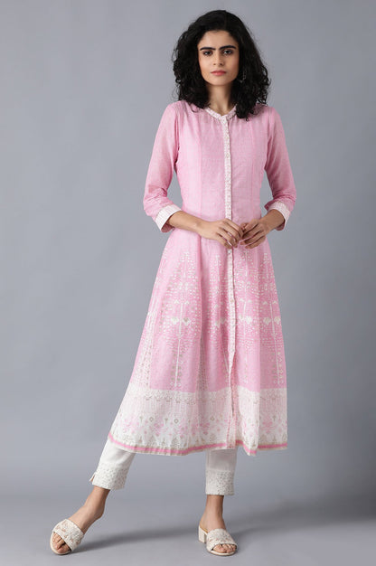 Pink Mandarin Neck Printed kurta