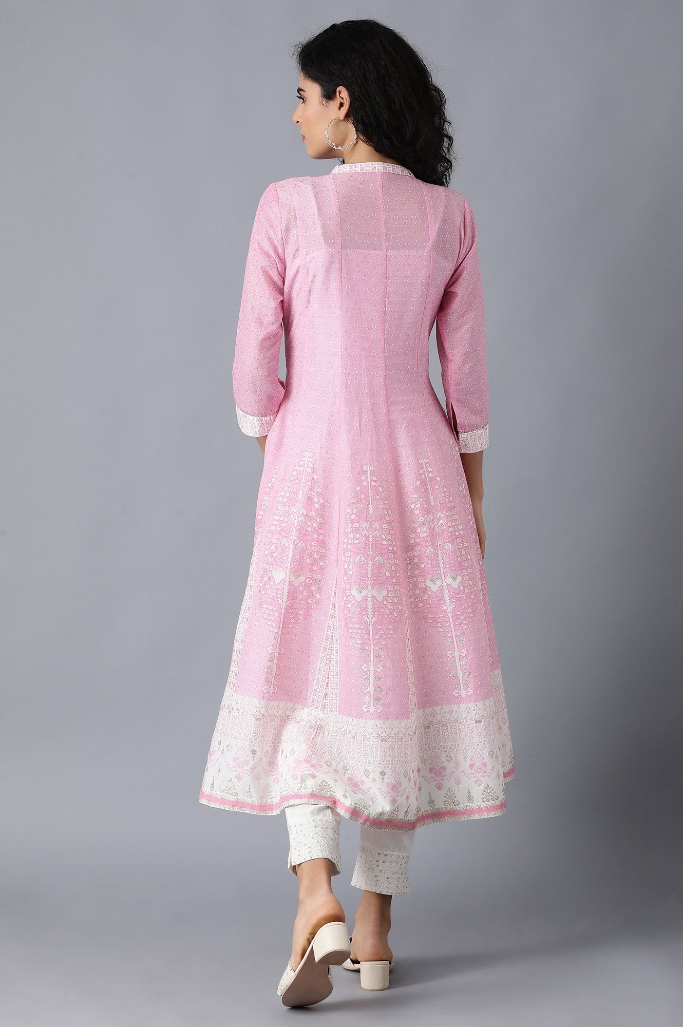 Pink Mandarin Neck Printed kurta