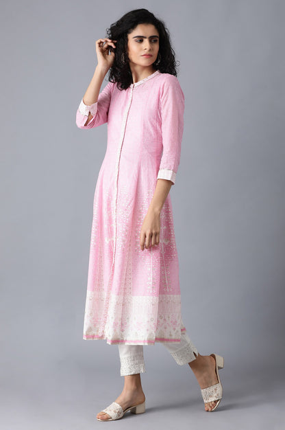 Pink Mandarin Neck Printed kurta