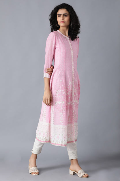 Pink Mandarin Neck Printed kurta