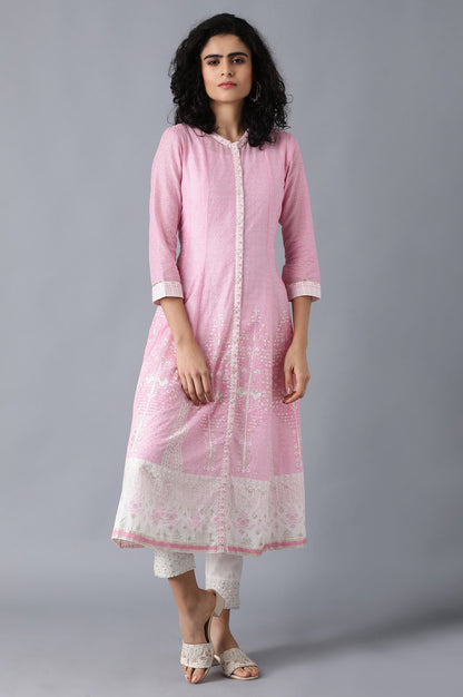 Pink Mandarin Neck Printed kurta