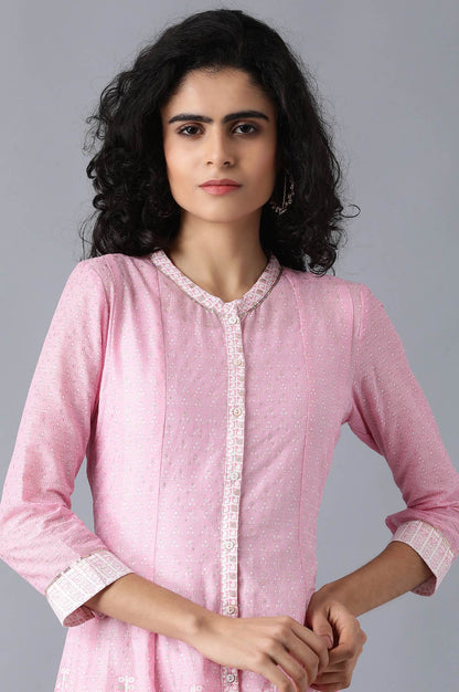 Pink Mandarin Neck Printed kurta