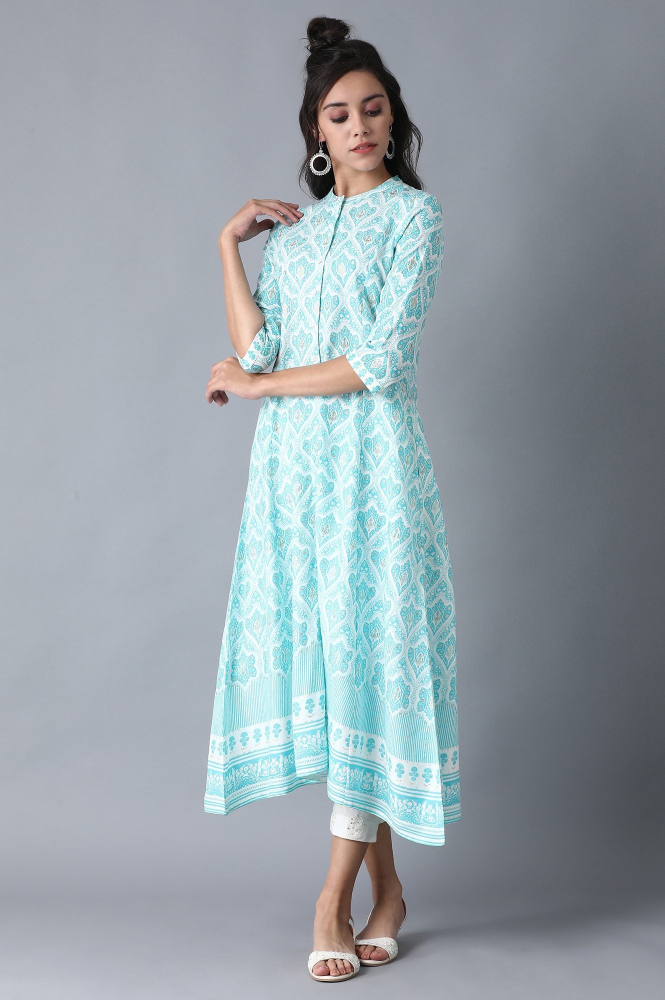 Blue Mandarin Neck Printed Shirt kurta