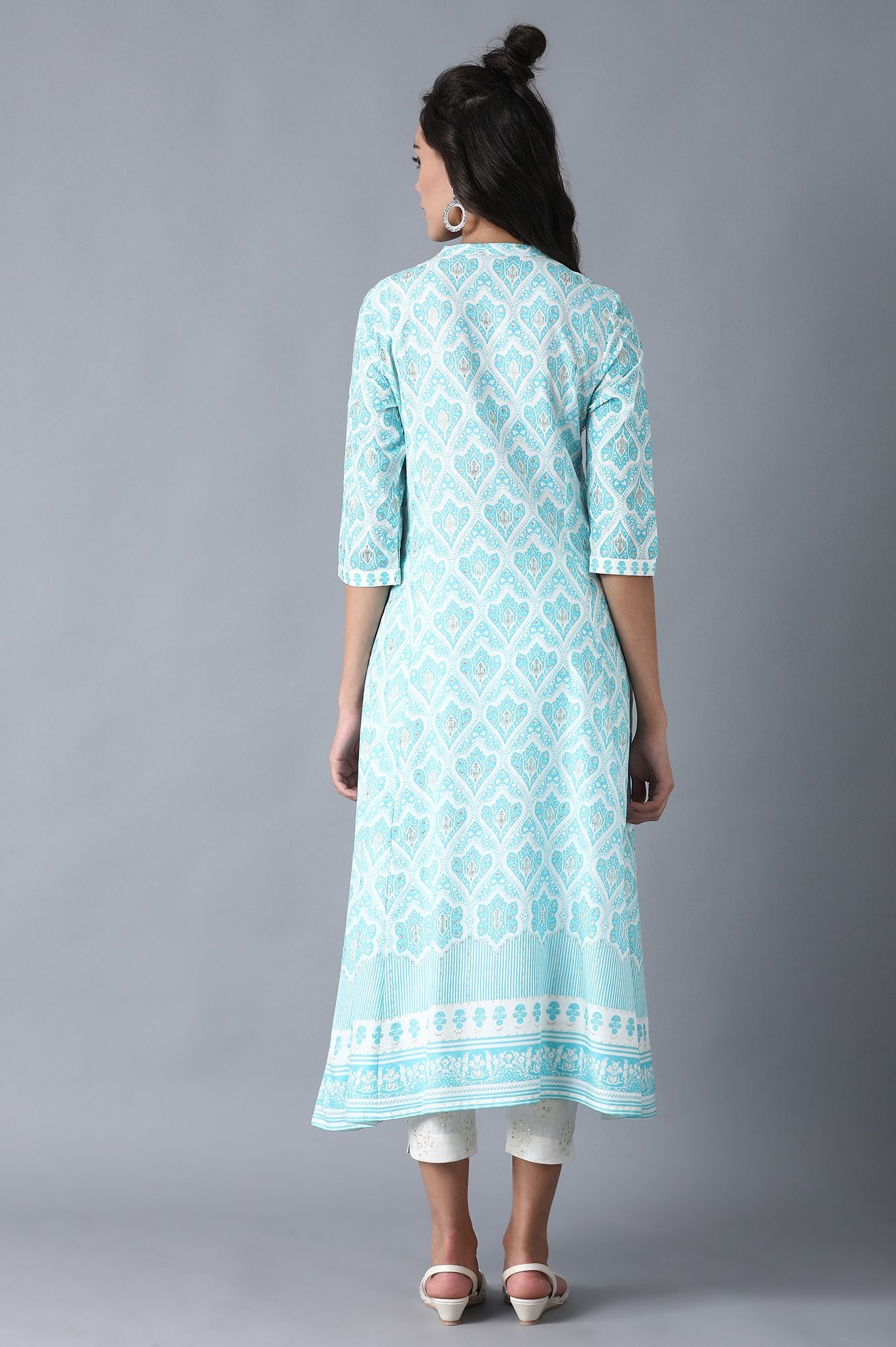 Blue Mandarin Neck Printed Shirt kurta