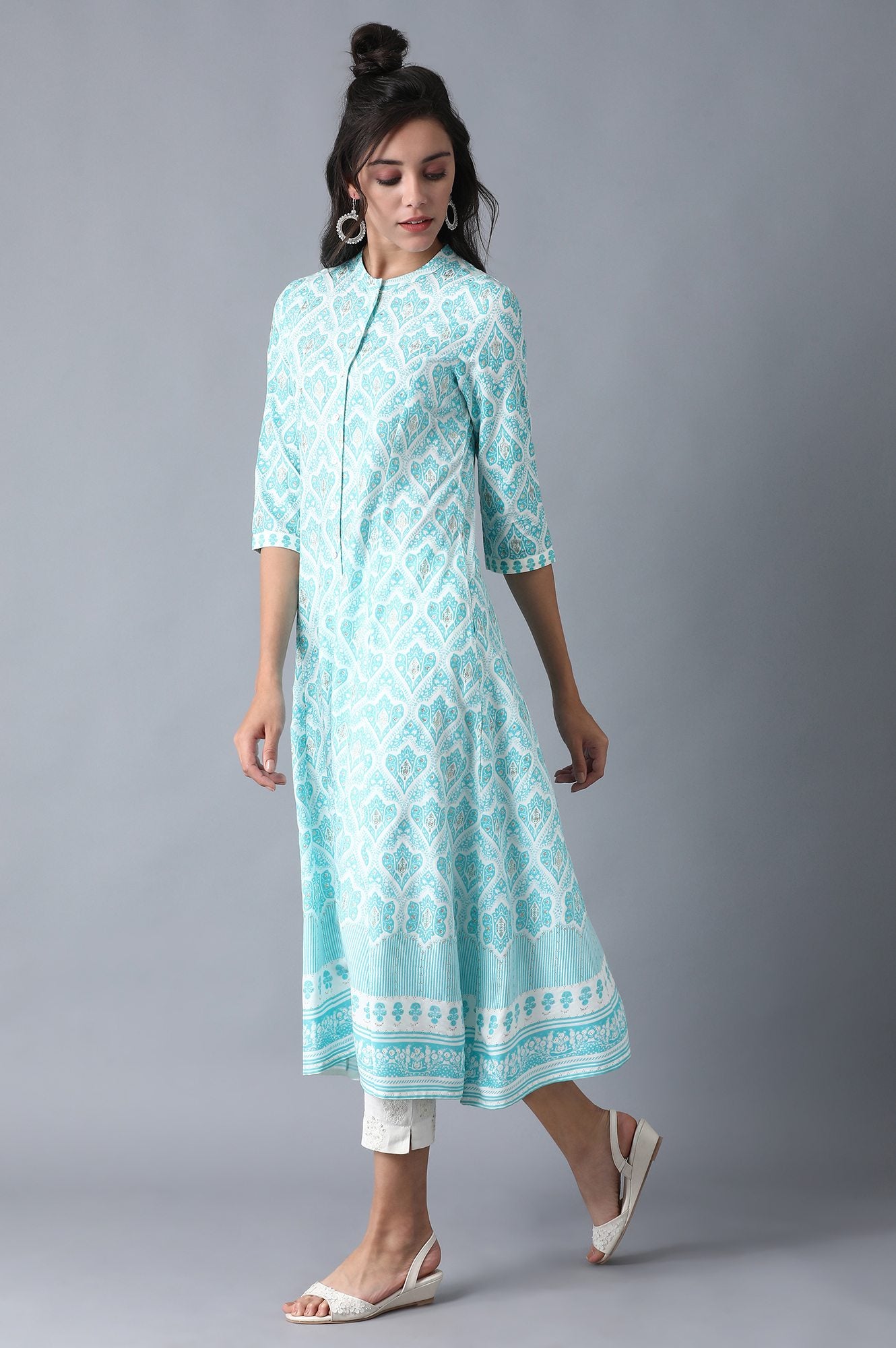 Blue Mandarin Neck Printed Shirt kurta