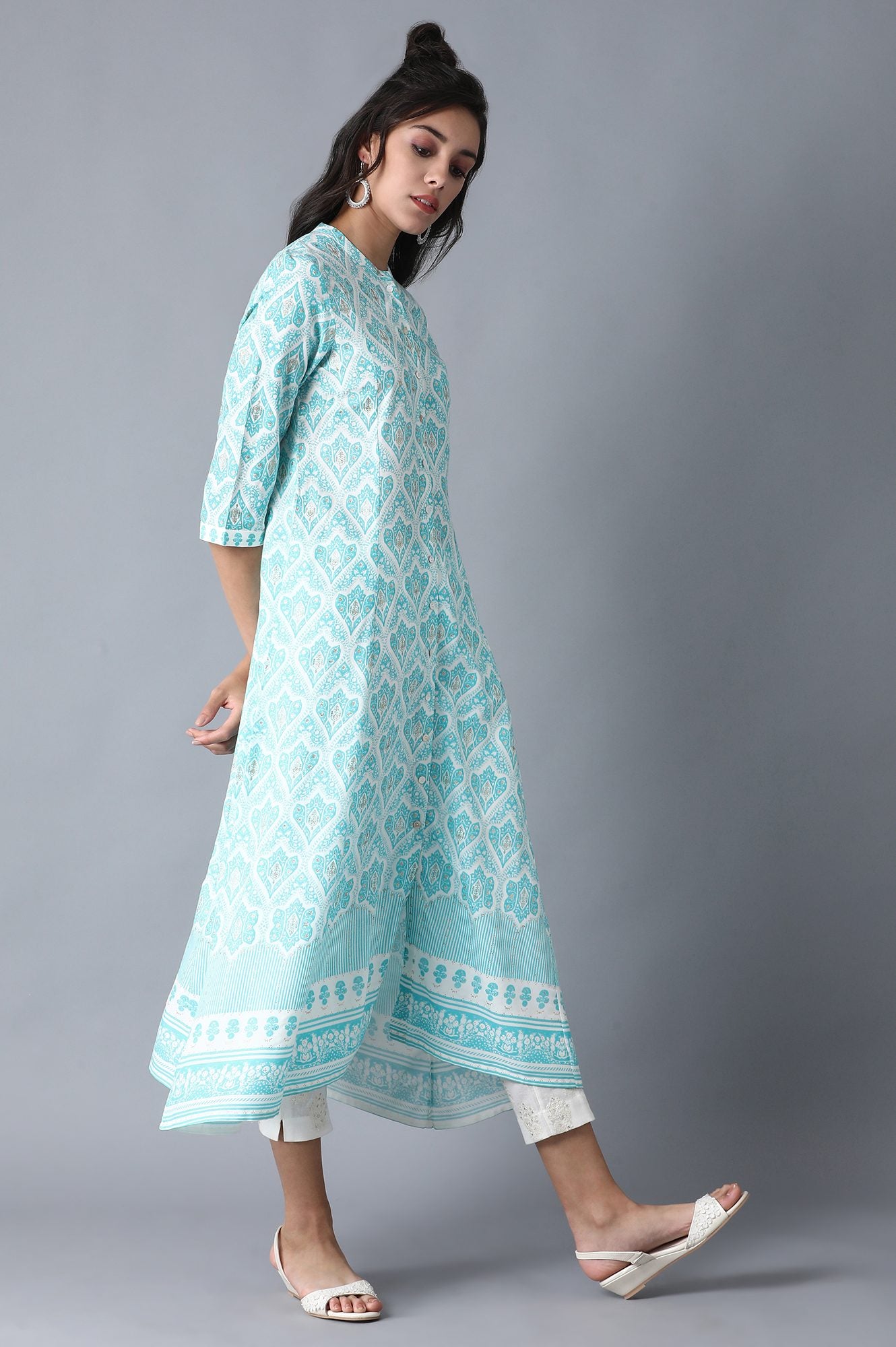 Blue Mandarin Neck Printed Shirt kurta