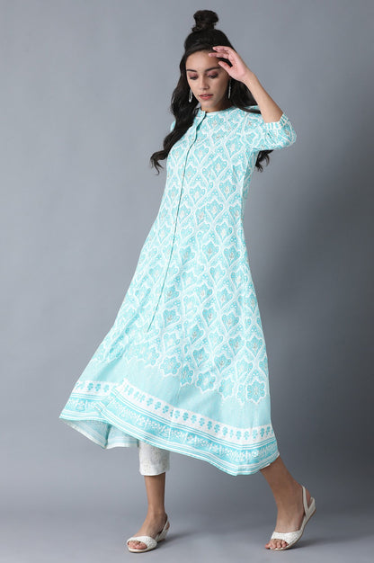 Blue Mandarin Neck Printed Shirt kurta