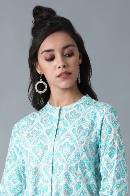 Blue Mandarin Neck Printed Shirt kurta