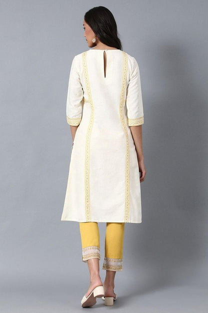 Yellow Round Neck Embroidered kurta - wforwoman