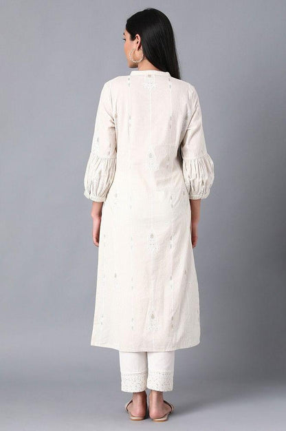 White Mandarin Neck kurta - wforwoman