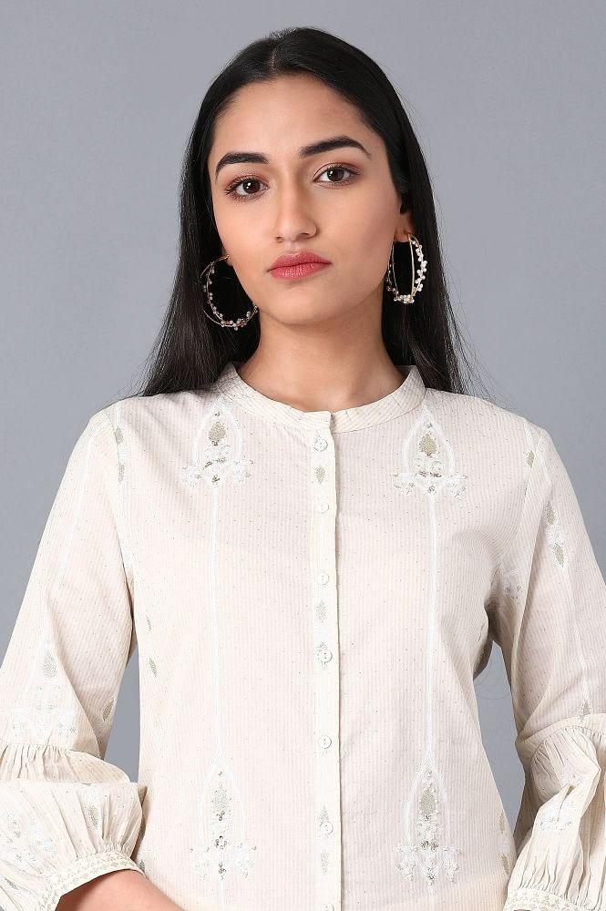 White Mandarin Neck kurta - wforwoman