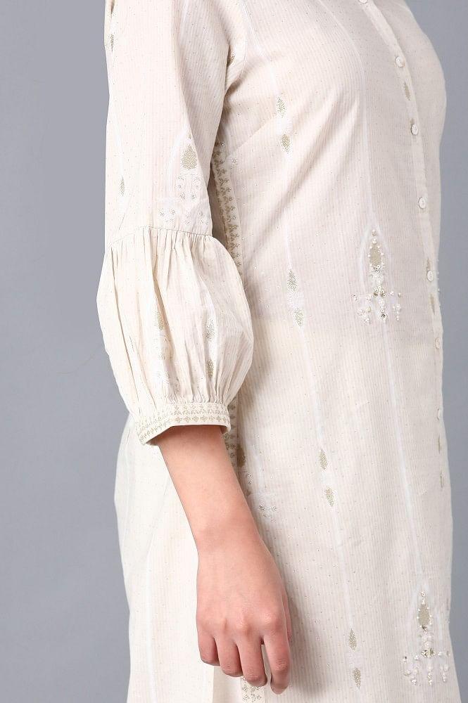 White Mandarin Neck kurta - wforwoman