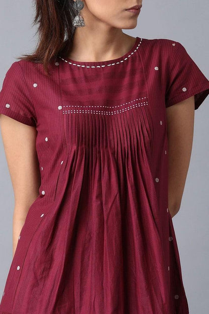 Wine Round Neck Tiered Dress - wforwoman