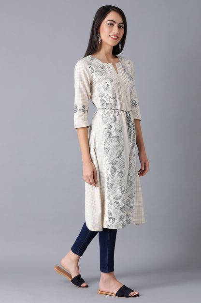 Ecru Round Neck Printed kurta