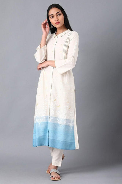 Ecru Shirt Collar kurta - wforwoman