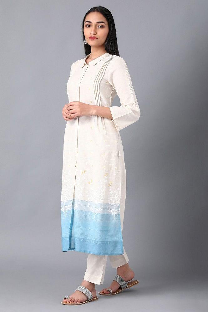 Ecru Shirt Collar kurta - wforwoman