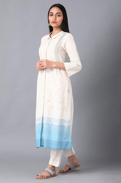 Ecru Shirt Collar kurta - wforwoman