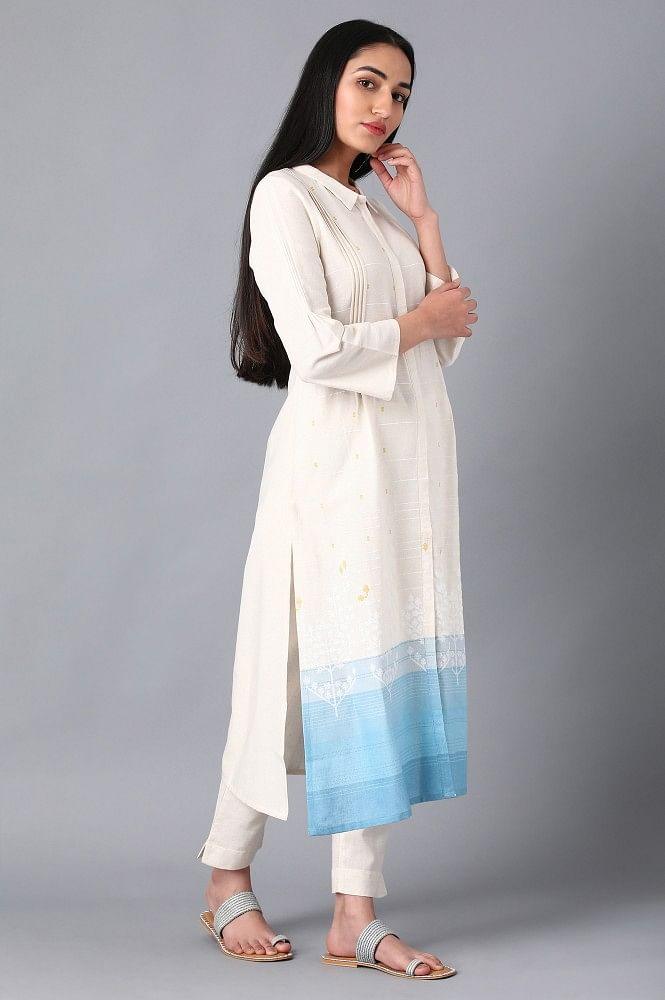 Ecru Shirt Collar kurta - wforwoman