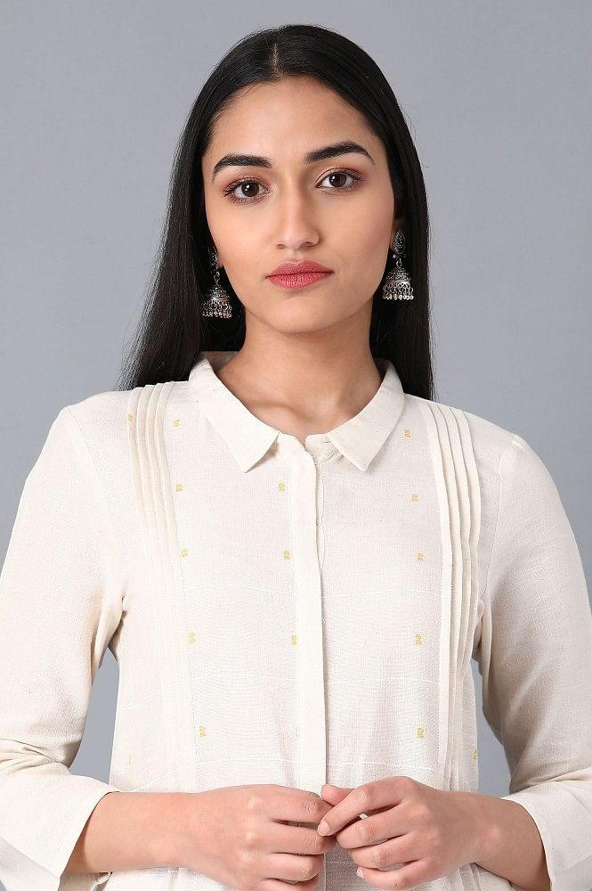 Ecru Shirt Collar kurta - wforwoman