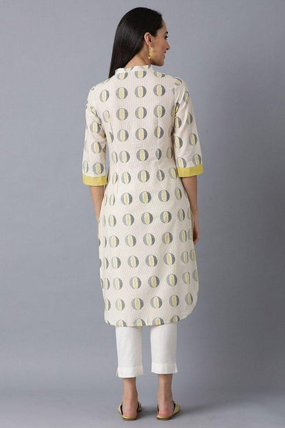 Beige Mandarin Neck Printed kurta - wforwoman