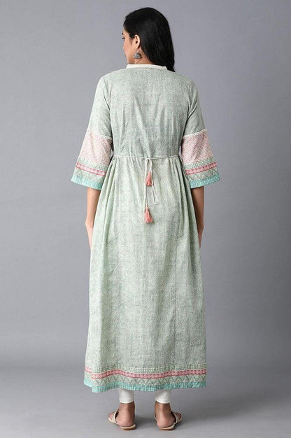 Smoke Green Mix Print Panelled Dress - wforwoman