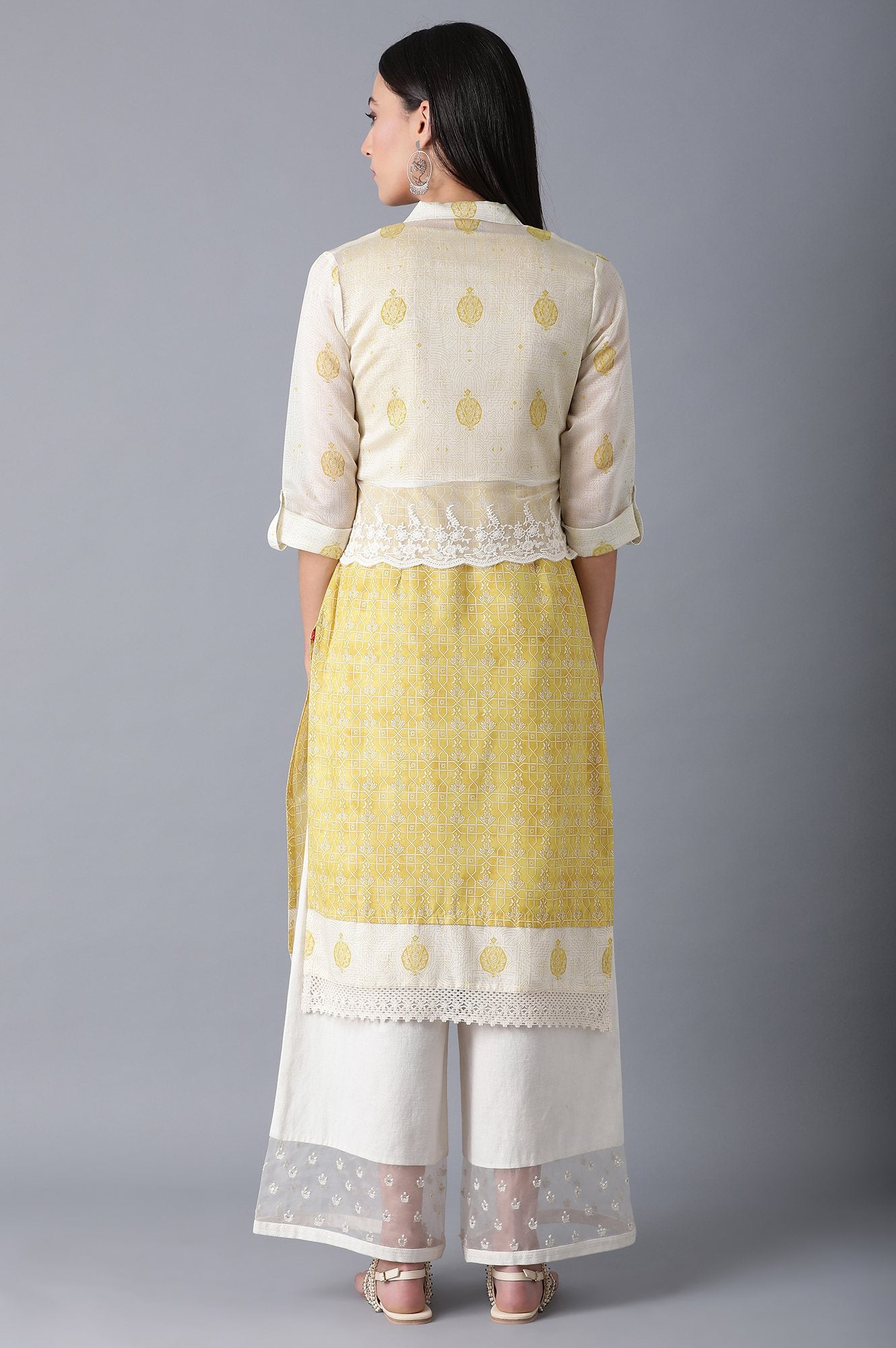 Yellow Round Neck kurta with Jacket