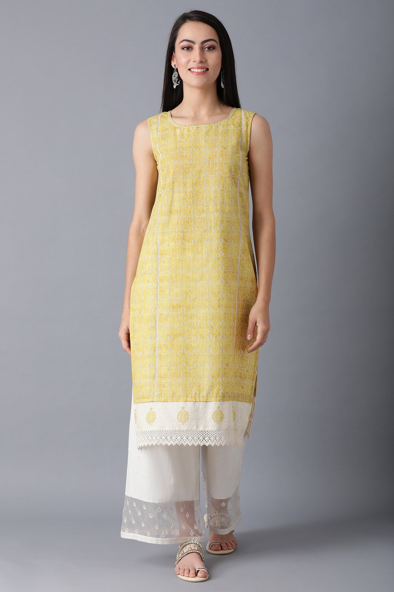 Yellow Round Neck kurta with Jacket