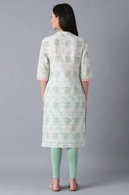 Green Mandarin Neck Printed kurta