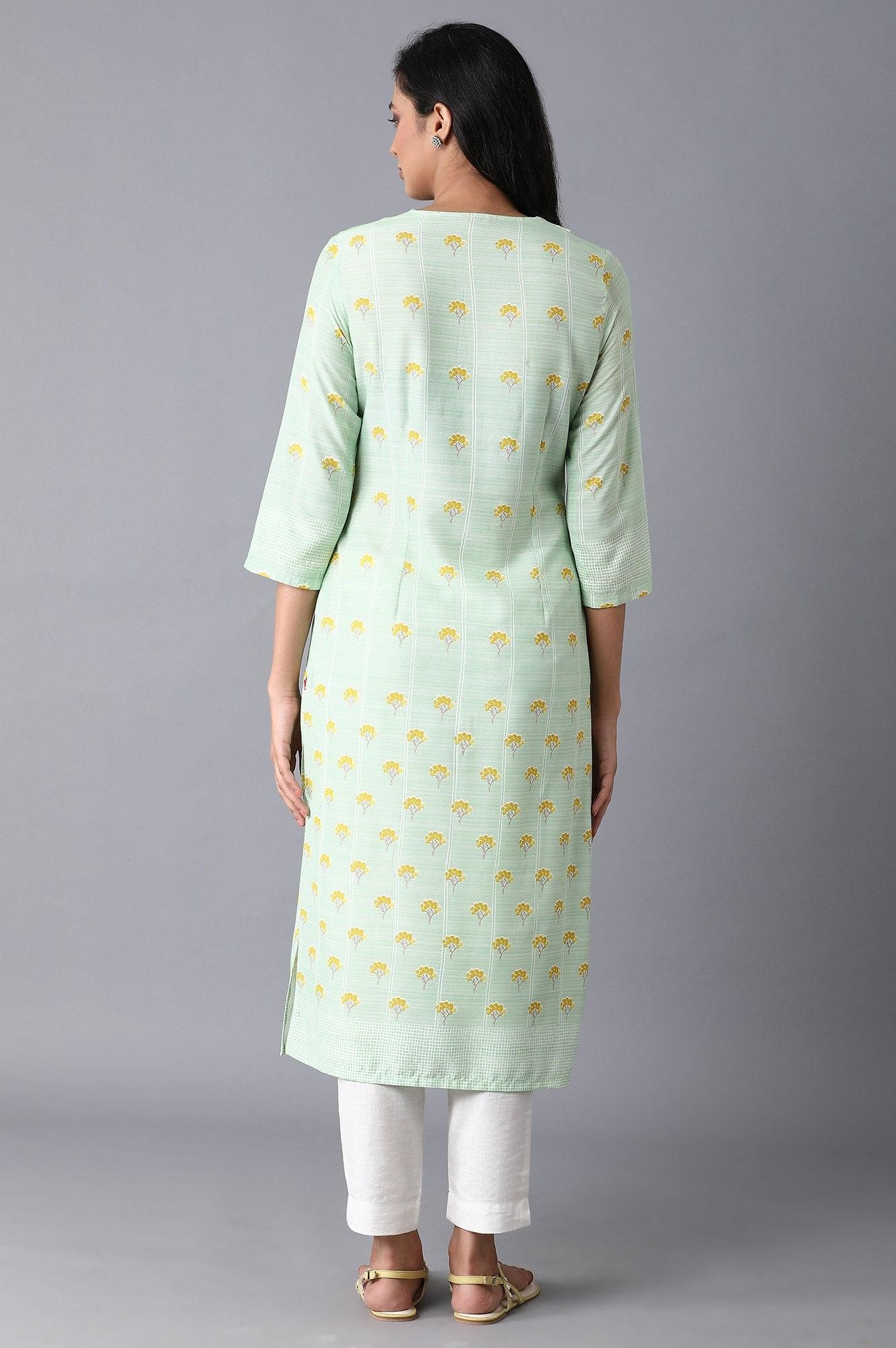 Pista Green Printed kurta - wforwoman