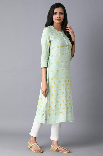 Pista Green Printed kurta - wforwoman