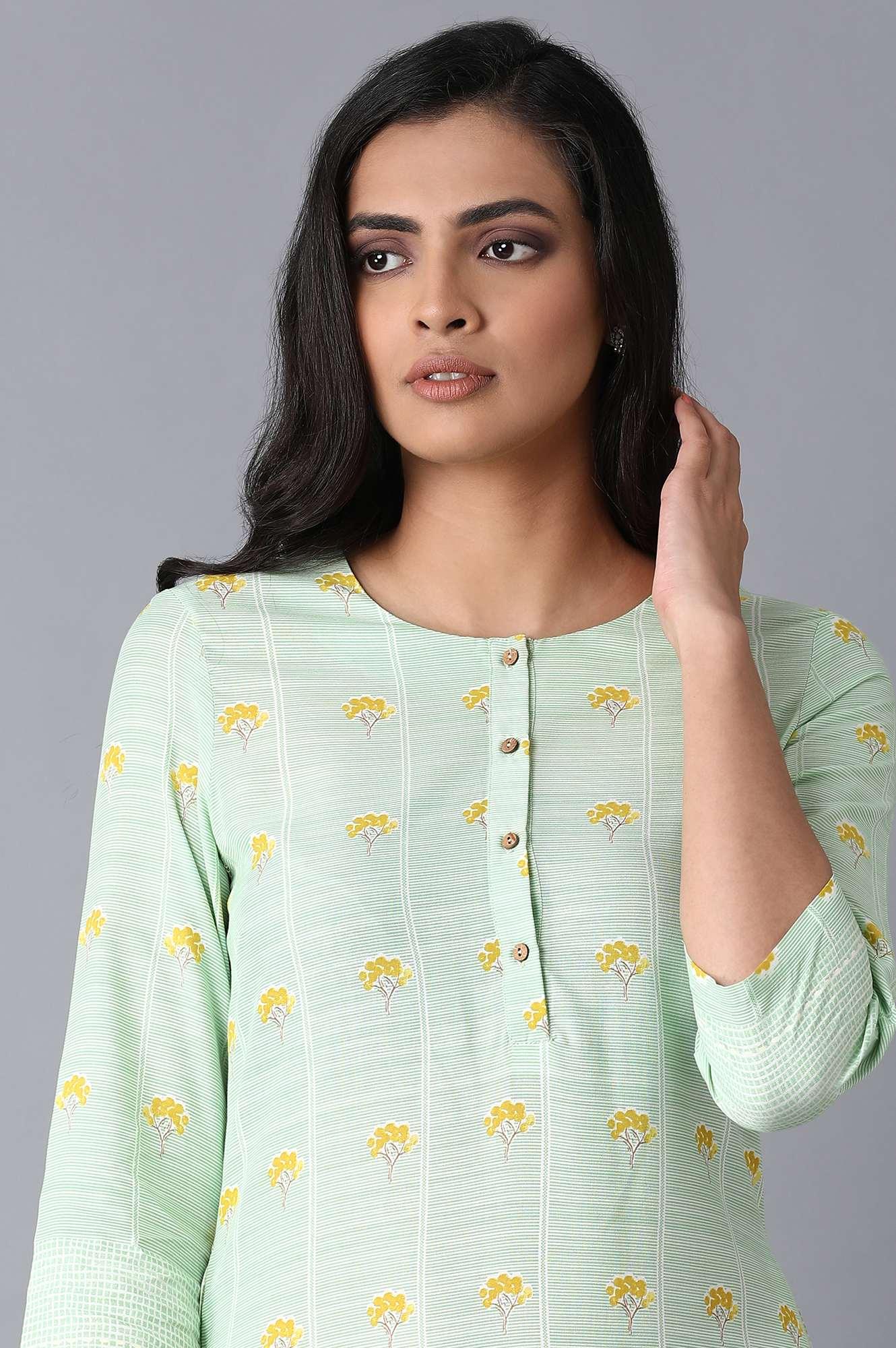 Pista Green Printed kurta - wforwoman