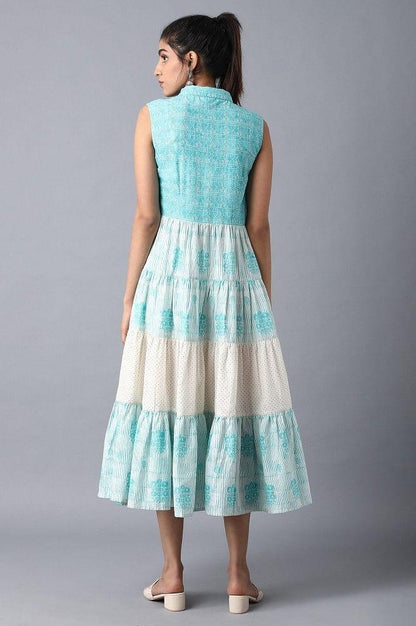 Blue Tiered Gathered Dress - wforwoman