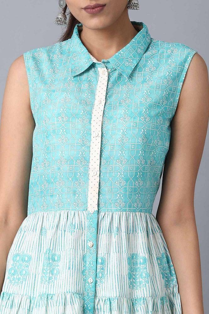 Blue Tiered Gathered Dress - wforwoman