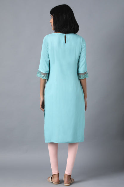 Light Blue Round Neck Embroidered kurta