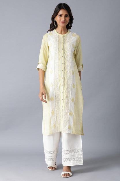 Yellow Print Mix kurta - wforwoman