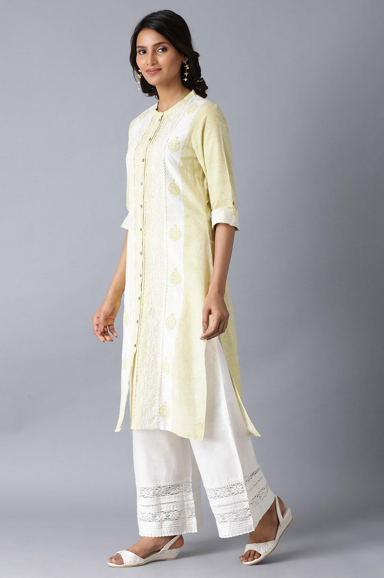 Yellow Print Mix kurta - wforwoman