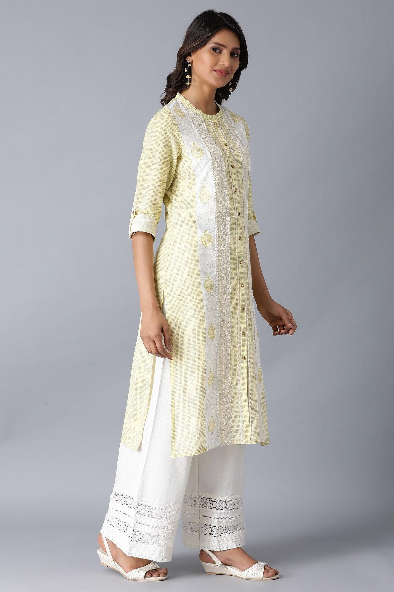 Yellow Print Mix kurta - wforwoman