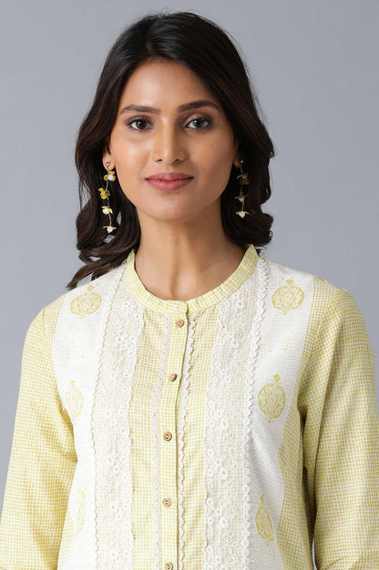 Yellow Print Mix kurta - wforwoman