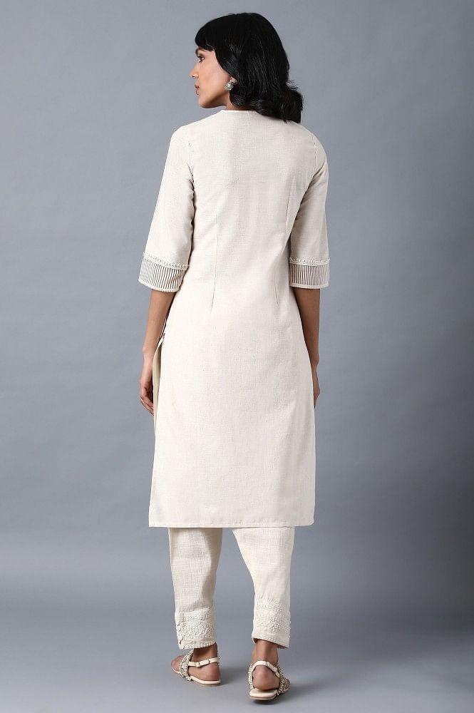 Ecru Round Neck Solid kurta - wforwoman