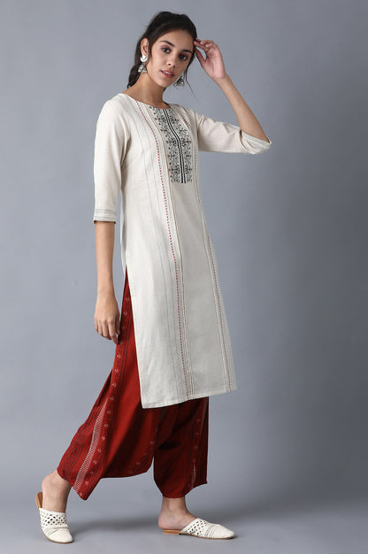 Ecru Round Neck Embroidered kurta